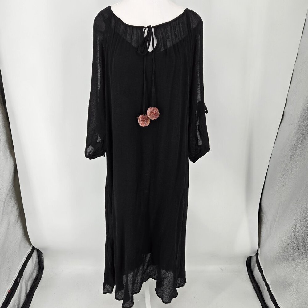 Johnny Was Calme Maxi Slip Gauze Dress Black 3/4 Sleeve Lagenlook Size XS NEW - Picture 2 of 8